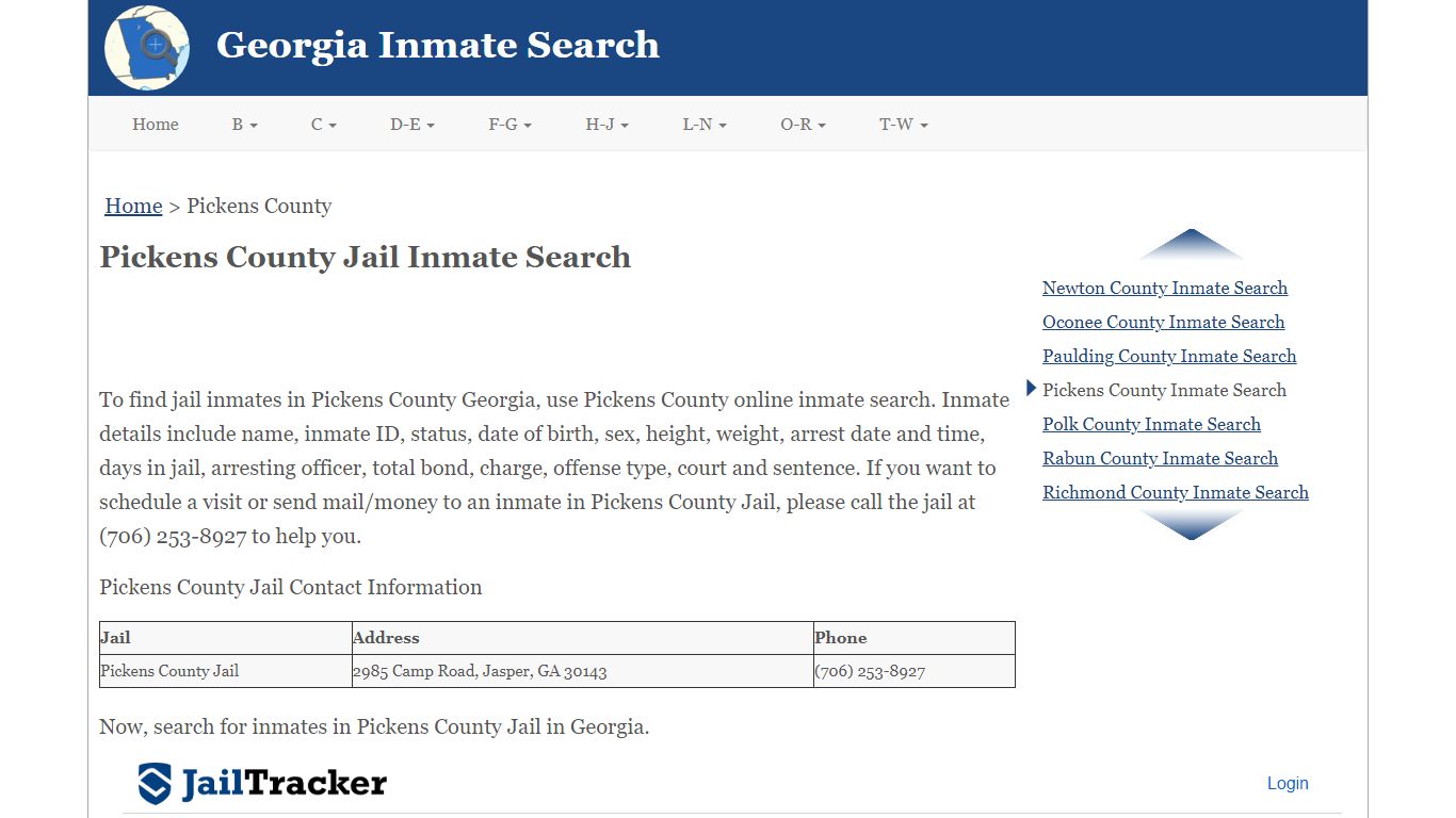 Pickens County GA Jail Inmate Search